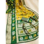 Generic Women's Soft Litchi Silk Jacquard Work Saree With Unstitched Blouse 5.5Mtr (Yellow-Green) - Image 3