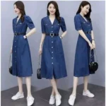 Generic Women's Casual Denim Half Sleeves Dress (Blue) - Image 5