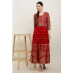 Generic Women's Casual Rayon 3-4th Sleeves Anarkali Kurti (Red) - Image 3