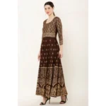 Generic Women's Casual Rayon 3-4th Sleeves Anarkali Kurti (Brown) - Image 3