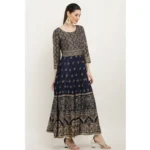 Generic Women's Casual Rayon 3-4th Sleeves Anarkali Kurti (Blue) - Image 5