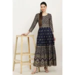 Generic Women's Casual Rayon 3-4th Sleeves Anarkali Kurti (Blue) - Image 4