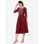 Generic Women's Casual Rayon 3-4th Sleeves Kurti (Maroon) - Image 5