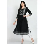 Generic Women's Casual Rayon 3-4th Sleeves Kurti (Black) - Image 4