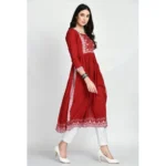 Generic Women's Casual Rayon 3-4th Sleeves Kurti (Maroon) - Image 4
