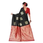 Generic Women's Soft Lichi Silk Printed Saree With Unstitched Blouse 5.5Mtr (Black) - Image 2