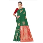 Generic Women's Soft Lichi Silk Printed Saree With Unstitched Blouse 5.5Mtr (Green)
