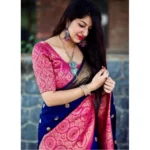 Generic Women's Soft Lichi Silk Printed Saree With Unstitched Blouse 5.5Mtr (Blue) - Image 2