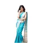 Generic Women's Soft Lichi Silk Printed Saree With Unstitched Blouse 5.5Mtr (Sky-Blue)