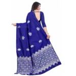 Generic Women's Soft Lichi Silk Printed Saree With Unstitched Blouse 5.5Mtr (Blue) - Image 2
