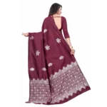 Generic Women's Soft Lichi Silk Printed Saree With Unstitched Blouse 5.5Mtr (Wine) - Image 2