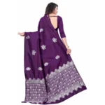 Generic Women's Soft Lichi Silk Printed Saree With Unstitched Blouse 5.5Mtr (Purple) - Image 2