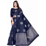 Generic Women's Soft Lichi Silk Printed Saree With Unstitched Blouse 5.5Mtr (Blue)