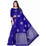 Generic Women's Soft Lichi Silk Printed Saree With Unstitched Blouse 5.5Mtr (Royal-Blue)