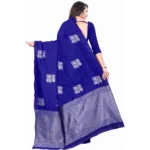 Generic Women's Soft Lichi Silk Printed Saree With Unstitched Blouse 5.5Mtr (Royal-Blue) - Image 2