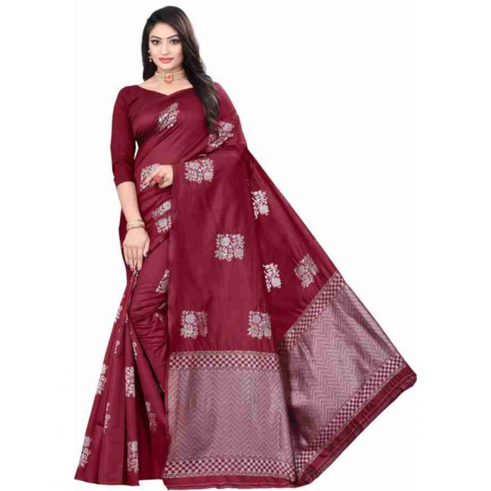 PID-63579-Women-s-Soft-Lichi-Silk-Printed-Saree-With-Unstitched-Blouse-5-5-Mtr-Maroon-1-1000x1000-1.webp Generic Women's Soft Lichi Silk Printed Saree With Unstitched Blouse 5.5Mtr (Maroon) - Image 1