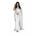 Generic Women's Soft Lichi Silk Printed Saree With Unstitched Blouse 5.5Mtr (White)