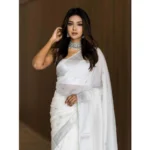 Generic Women's Soft Lichi Silk Printed Saree With Unstitched Blouse 5.5Mtr (White) - Image 2