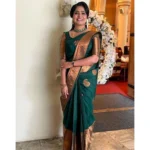 Generic Women's Soft Lichi Silk Printed Saree With Unstitched Blouse 5.5Mtr (Green) - Image 2