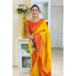 Generic Women's Soft Lichi Silk Printed Saree With Unstitched Blouse 5.5Mtr (Mustard ) - Image 2