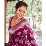 Generic Women's Soft Lichi Silk Printed Saree With Unstitched Blouse 5.5Mtr (Purple) - Image 2