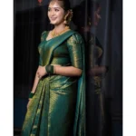 Generic Women's Soft Lichi Silk Printed Saree With Unstitched Blouse 5.5Mtr (Green) - Image 2