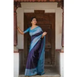 Generic Women's Soft Lichi Silk Printed Saree With Unstitched Blouse 5.5Mtr (Blue) - Image 2