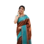 Generic Women's Soft Lichi Silk Printed Saree With Unstitched Blouse 5.5Mtr (Brown)