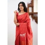 Generic Women's Soft Lichi Silk Printed Saree With Unstitched Blouse 5.5Mtr (Red) - Image 2