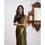 Generic Women's Soft Lichi Silk Printed Saree With Unstitched Blouse 5.5Mtr (Green) - Image 2