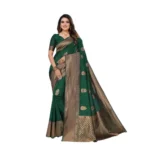 Generic Women's Soft Lichi Silk Printed Saree With Unstitched Blouse 5.5Mtr (Green)