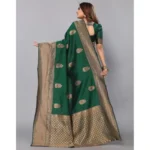Generic Women's Soft Lichi Silk Printed Saree With Unstitched Blouse 5.5Mtr (Green) - Image 2
