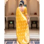 Generic Women's Soft Lichi Silk Printed Saree With Unstitched Blouse 5.5Mtr (Yellow) - Image 2