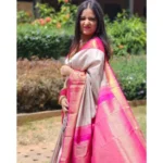 Generic Women's Soft Lichi Silk Printed Saree With Unstitched Blouse 5.5Mtr (Grey) - Image 2