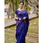 Generic Women's Soft Lichi Silk Printed Saree With Unstitched Blouse 5.5Mtr (Blue) - Image 2