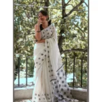 Generic Women's Soft Lilan Printed Saree With Unstitched Blouse 5.5Mtr (White) - Image 2
