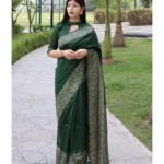 Generic Women's Soft Lichi Silk Printed Saree With Unstitched Blouse 5.5Mtr (Green)