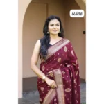 Generic Women's Soft Lichi Silk Printed Saree With Unstitched Blouse 5.5Mtr (Wine) - Image 2