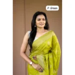 Generic Women's Soft Lichi Silk Printed Saree With Unstitched Blouse 5.5Mtr (Green) - Image 2