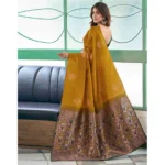 Generic Women's Soft Lichi Silk Printed Saree With Unstitched Blouse 5.5Mtr (Mustard ) - Image 2