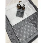 Generic Women's Soft Lichi Silk Printed Saree With Unstitched Blouse 5.5Mtr (Off-White) - Image 2