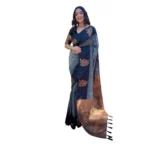 Generic Women's Soft Lichi Silk Printed Saree With Unstitched Blouse 5.5Mtr (Grey)