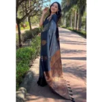 Generic Women's Soft Lichi Silk Printed Saree With Unstitched Blouse 5.5Mtr (Grey) - Image 2