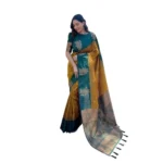 Generic Women's Soft Lichi Silk Printed Saree With Unstitched Blouse 5.5Mtr (Mustard )