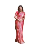 Generic Women's Soft Lichi Silk Printed Saree With Unstitched Blouse 5.5Mtr (Pink)