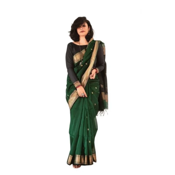 Generic Women's Soft Lichi Silk Printed Saree With Unstitched Blouse 5.5Mtr (Green)