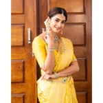 Generic Women's Soft Lichi Silk Printed Saree With Unstitched Blouse 5.5Mtr (Yellow) - Image 2