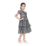 Generic Girl's Artificial Silk Striped Short Sleeve V Neck Dress (Grey) - Image 4