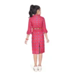 Generic Girl's Knitted Printed 3/4 th Sleeve Close Neck Dress (Pink) - Image 3