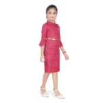 Generic Girl's Knitted Printed 3/4 th Sleeve Close Neck Dress (Pink) - Image 4